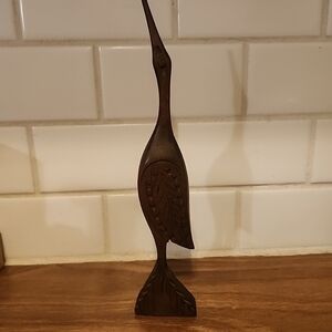 Vintage Hand Carved Wooden Crane Sculpture 11"